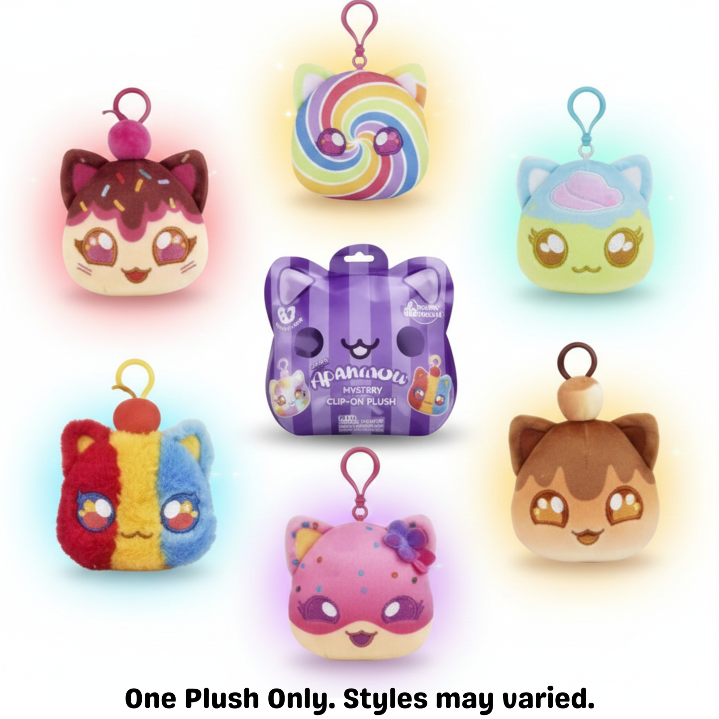 Collection of colorful plush toys with a packaging box in the center on a white background - KWtoyszone | Proudly Canadian