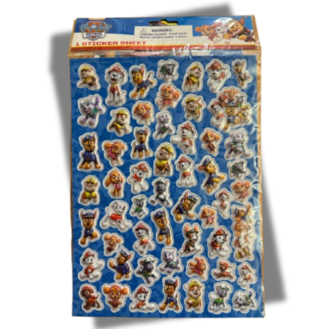 Sticker sheet with Paw Patrol characters on a blue background - KWtoyszone | Proudly Canadian