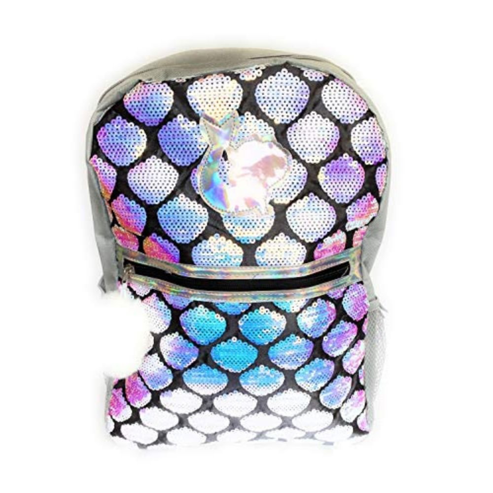 Mermaid Sequin Backpack for Girls, Silver, 16" x 12" x 5" - KWtoyszone | Proudly Canadian