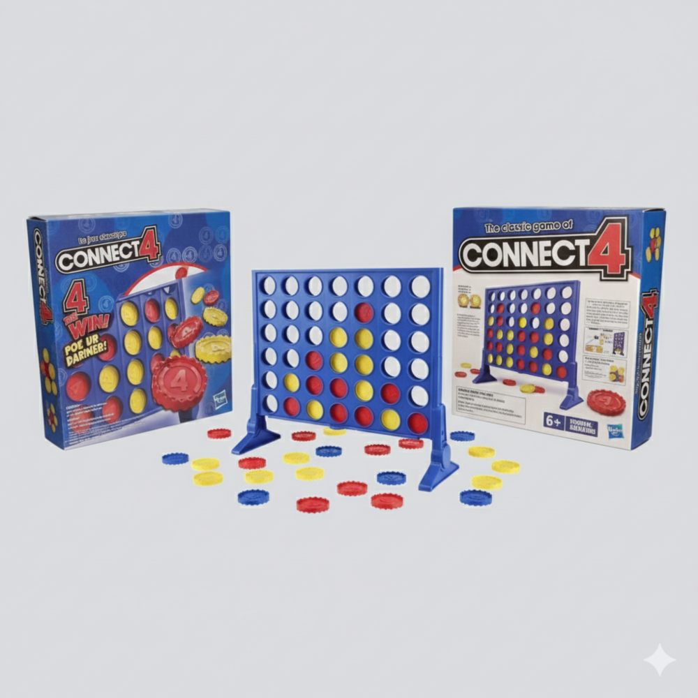 Connect 4 game set with boards and pieces on a light gray background - KWtoyszone | Proudly Canadian