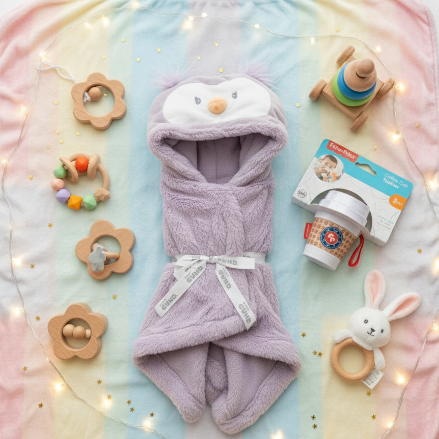 Baby Gund Hooded Blanket + Fisher-Price Coffee Cup Teether – Cozy Baby Gift Bundle - KWtoyszone | Proudly Canadian