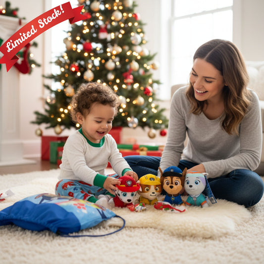 Paw Patrol sling bag filled with mini plush toys and kids art supplies