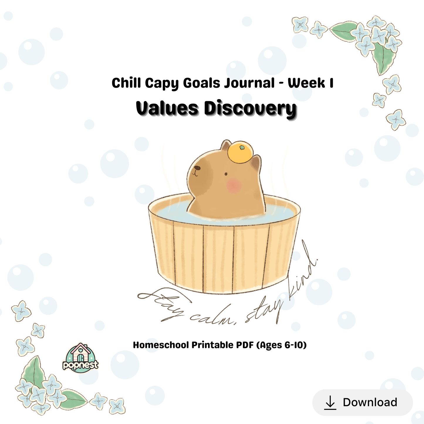Chill Capy Goals Journal – Week 1: Values Discovery (Ages 6–10)