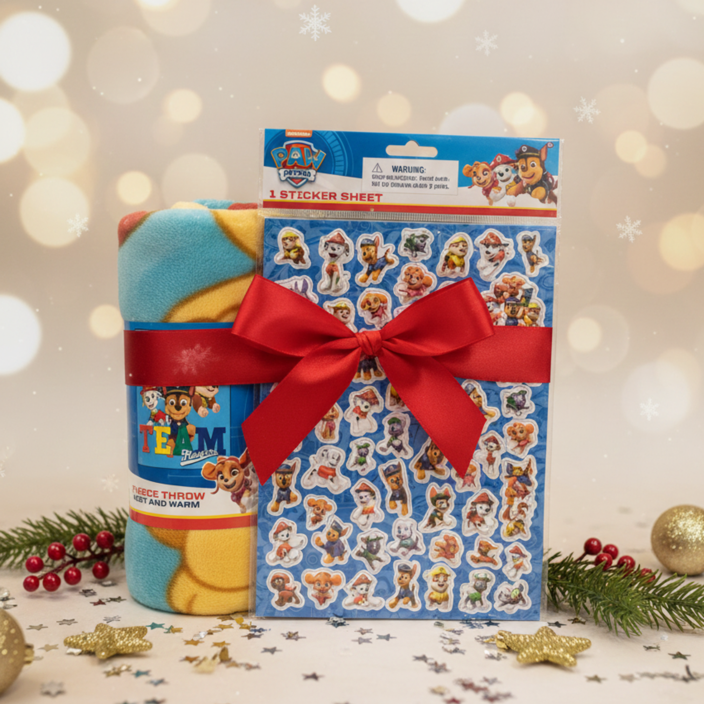 Paw Patrol “Fantastic Team” Fleece Throw + Raised Stickers Bundle