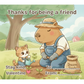 Chill Capy and kitten Valentine card watering plants, friendship theme