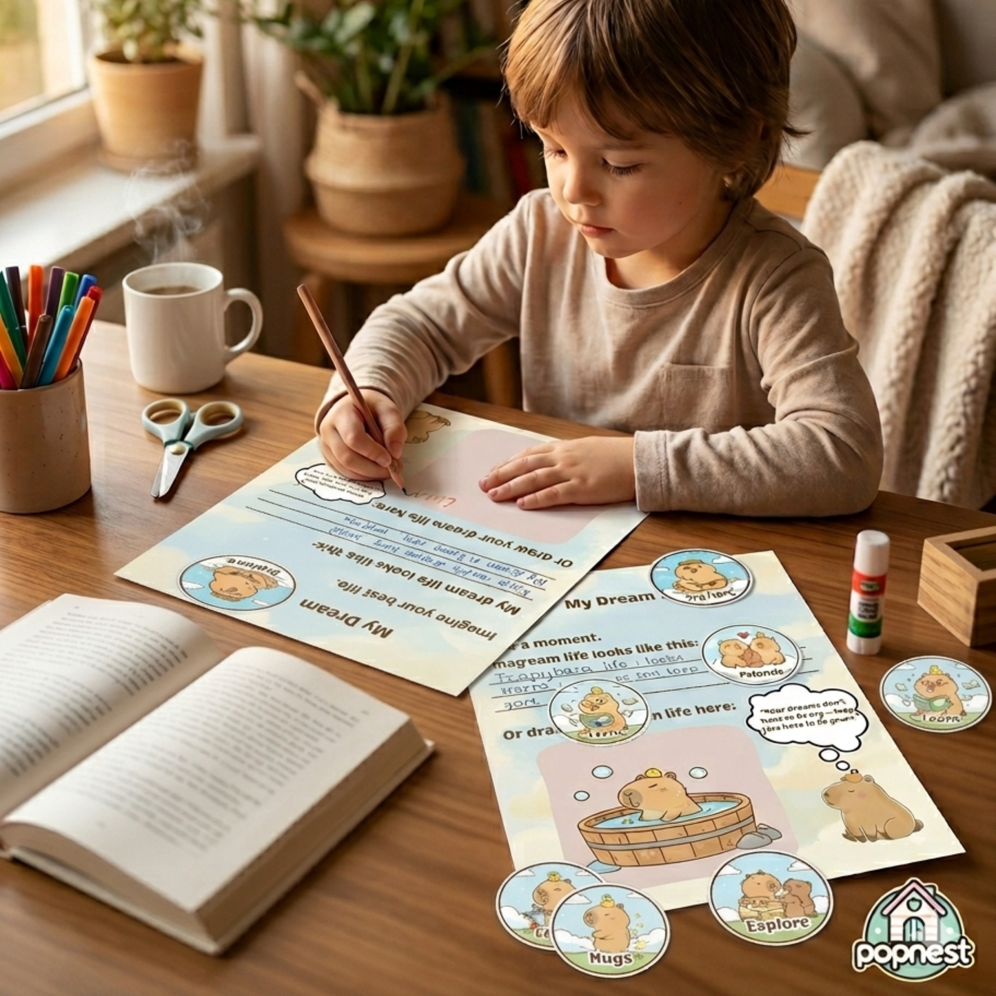 Chill Capy Kids Values & Confidence Bundle (Weeks 1–3) – Self-Awareness Journal + Interactive Sticker Activity (Ages 6–10 Printable)