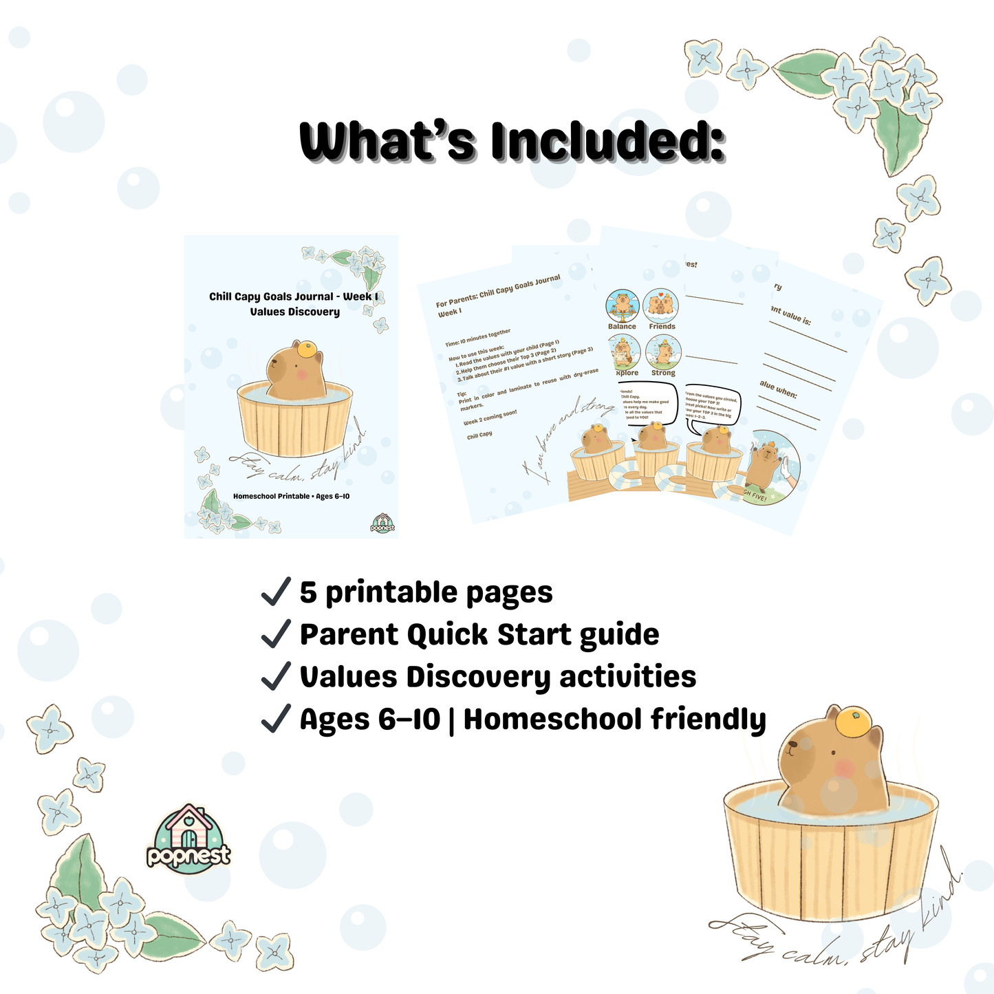 Chill Capy Goals Journal – Week 1: Values Discovery (Ages 6–10)