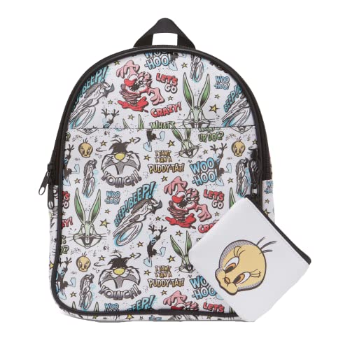 Looney Tunes All Over Print Faux Leather Mini Backpack Purse 2-Piece Set – 10.5", White - KWtoyszone | Proudly Canadian