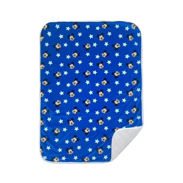 Disney Mickey Mouse Blue Double-Sided Mink & Waffle Fleece Baby Blanket with Satin Edge - KWtoyszone | Proudly Canadian