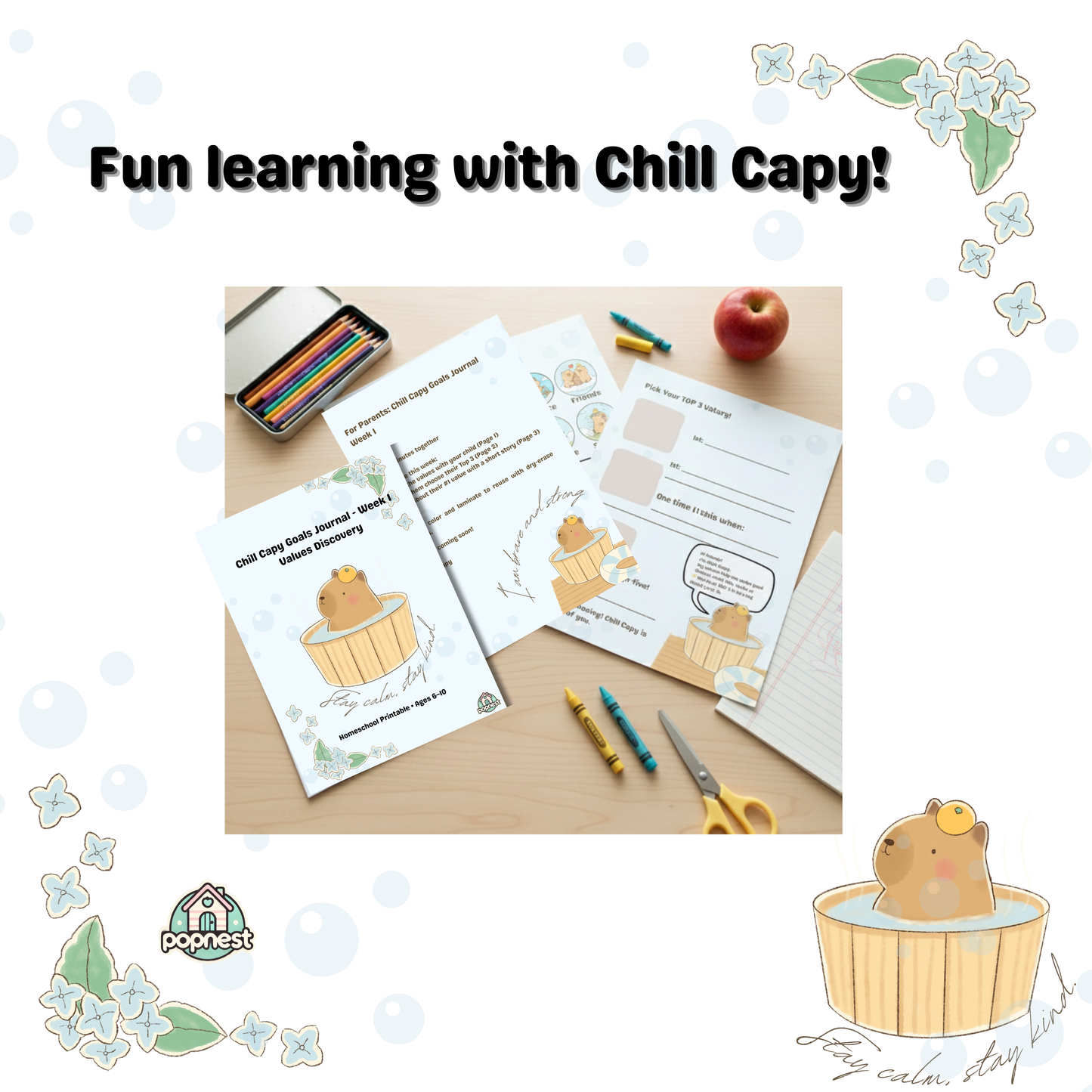 Chill Capy Goals Journal – Week 1: Values Discovery (Ages 6–10)