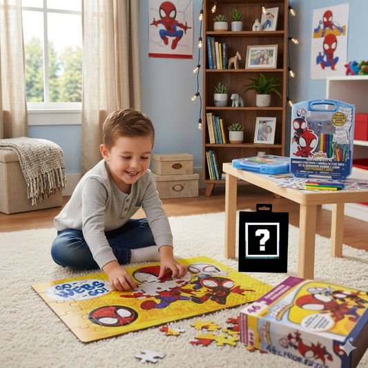 Spidey Adventure Surprise Kit – Activity Set, 3FT Puzzle & Mystery Craft Gift Bundle