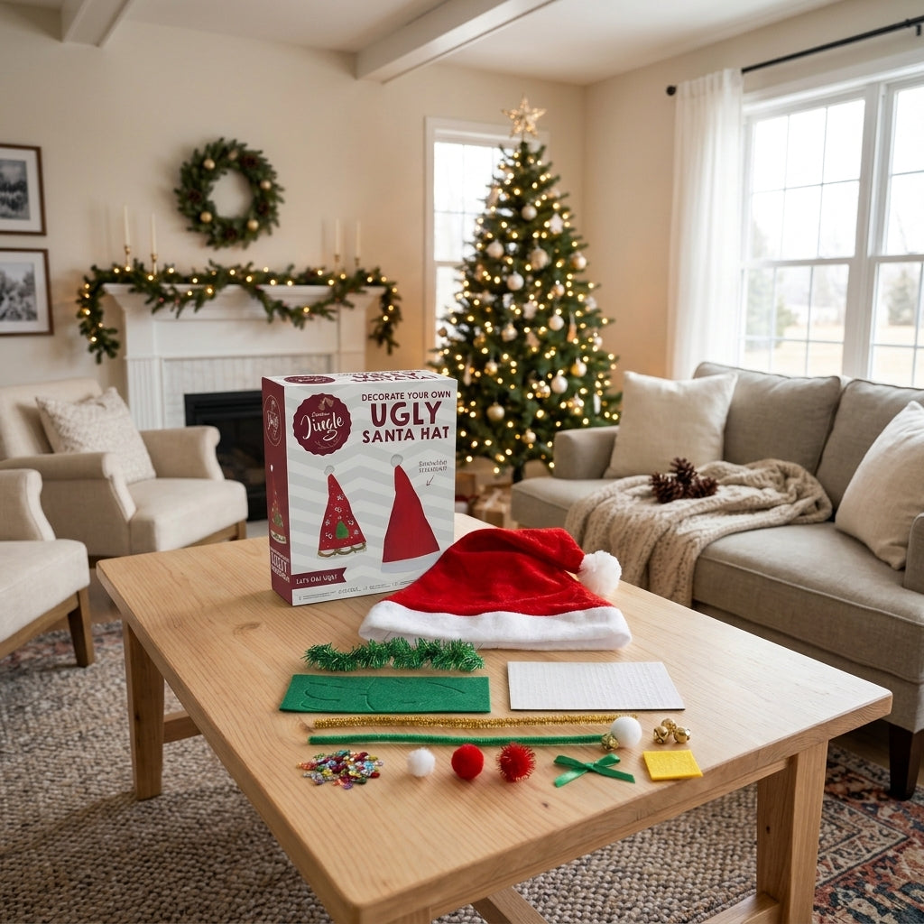 Make Your Own Ugly Santa Hat – 42-Piece DIY Kit | Fun Holiday Craft for Kids and Families