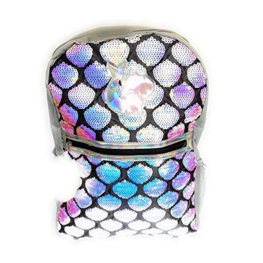 Mermaid Sequin Backpack for Girls, Silver, 16" x 12" x 5" - KWtoyszone | Proudly Canadian
