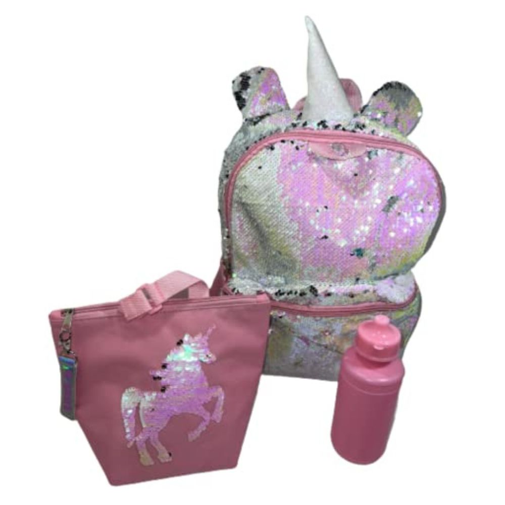 Sapphire Blue Flip-It Unicorn Sequin Backpack Set with Lunch Kit & Water Bottle - KWtoyszone | Proudly Canadian