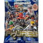 Playmobil figures packaging with various characters on a blue background